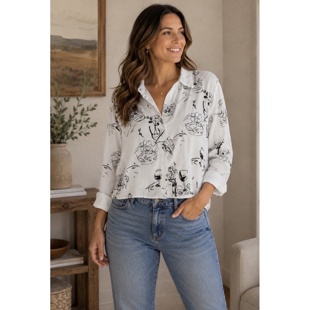 Jane & Delancey Women's Button Down Long Sleeve Roll Tab Shirt White Black Wine